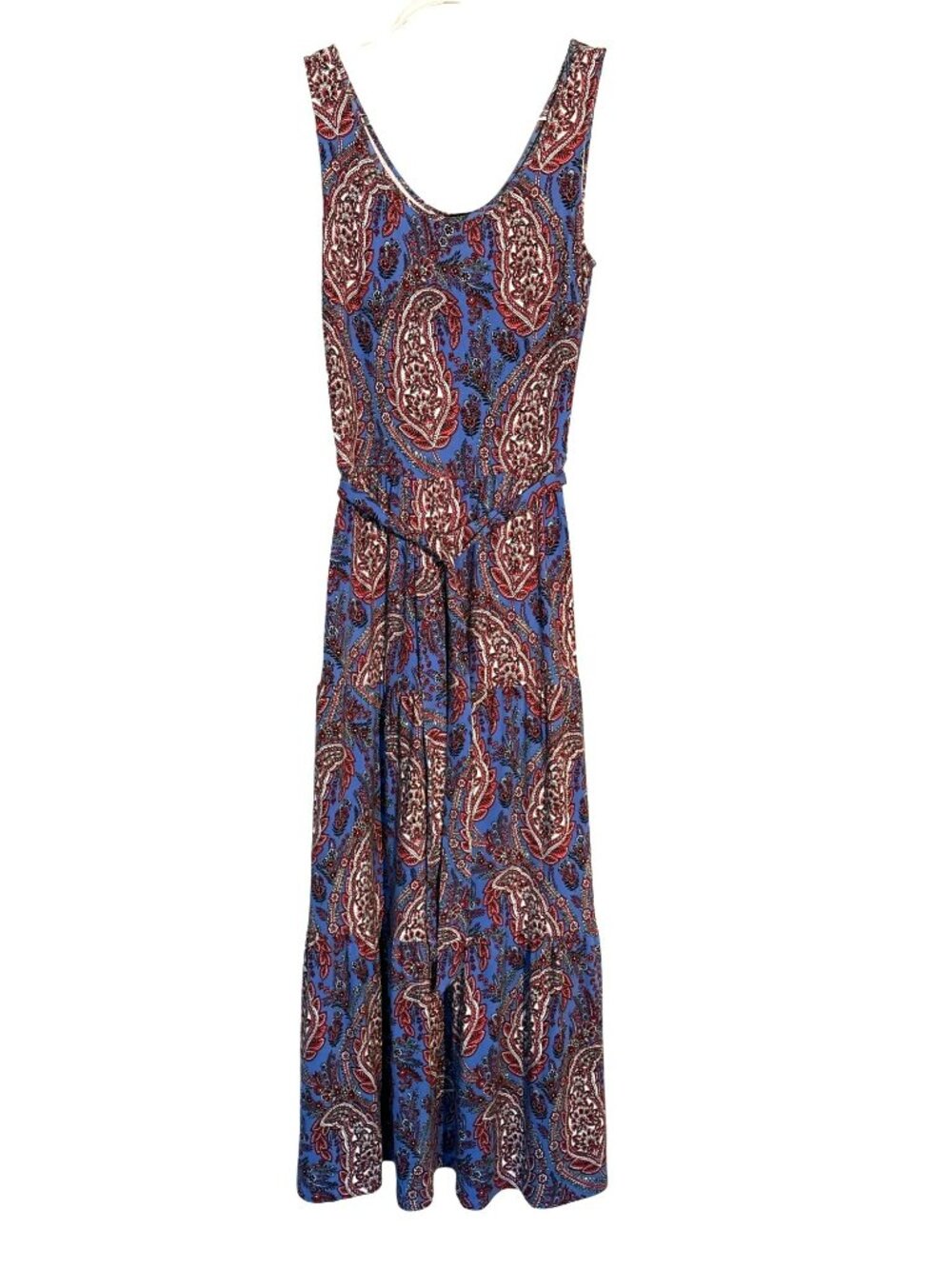 Talbots Sleeveless Blue Paisley Maxi Dress With Tie Waist Size S